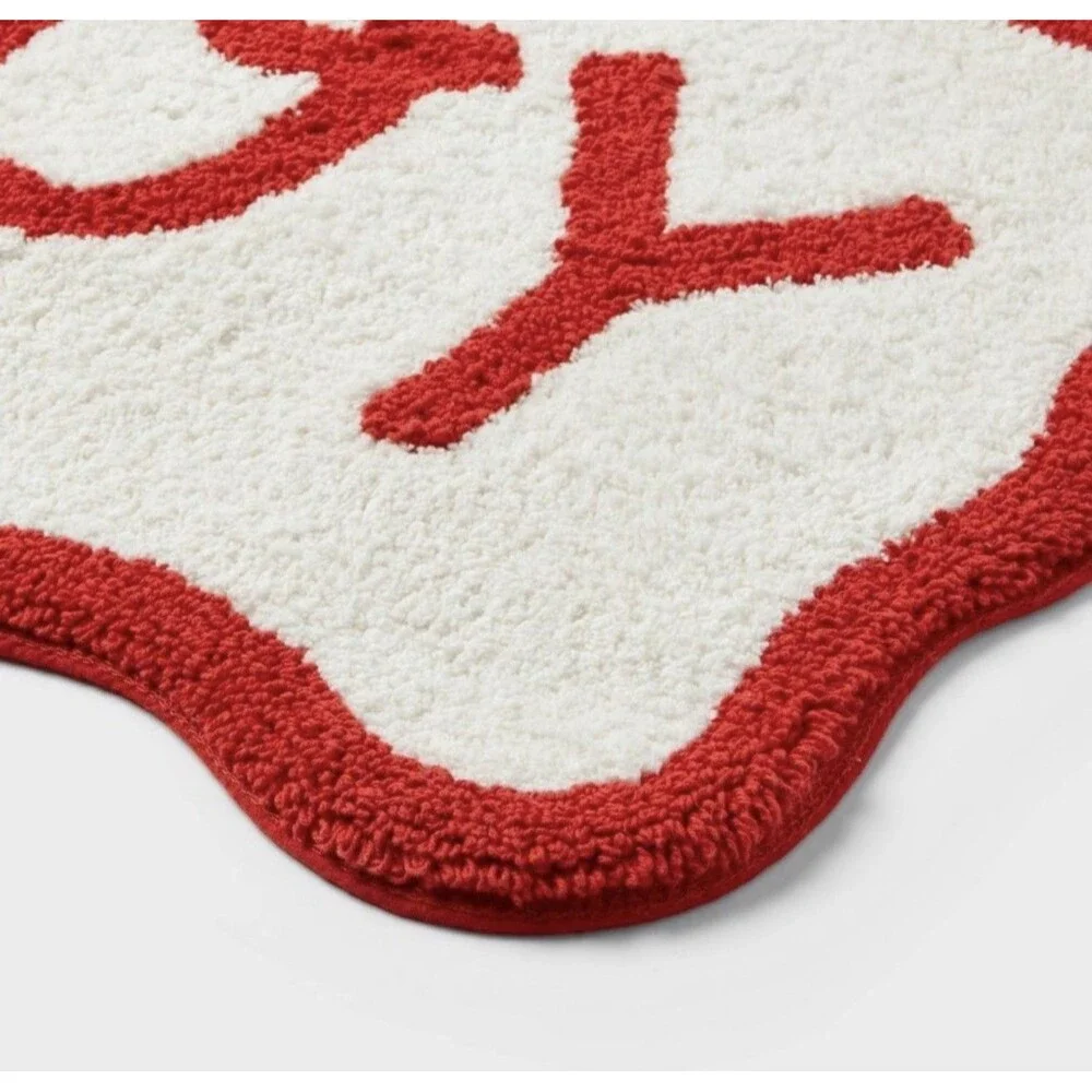 Wondershop Christmas 'Joy' Bath Rug 17x24 Cream Red Scalloped Border NEW